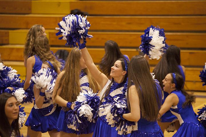 Senior Ani OHanlon and other members of the Portettes celebrate after their performance at the pep rally. 