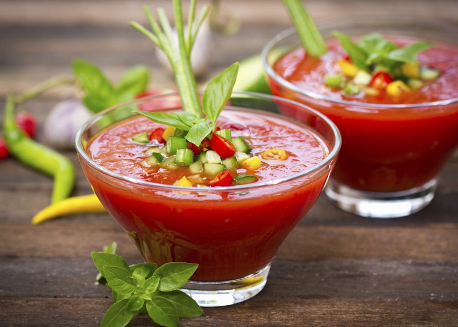 Gazpacho+is+a+popular+recipe+in+Latin+America+and+Spain.+It+is+a+healthy+meal+that+consist+of+vegetables+combined+with+tomato+juice.
