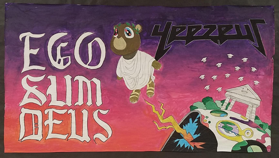 Seniors+taking+Latin+painted+a+poster+featuring+rapper+Kanye+West+in+order+to+incorporate+the+theme+of+famous+rappers+for+the+Saturnalia+poster+contest.