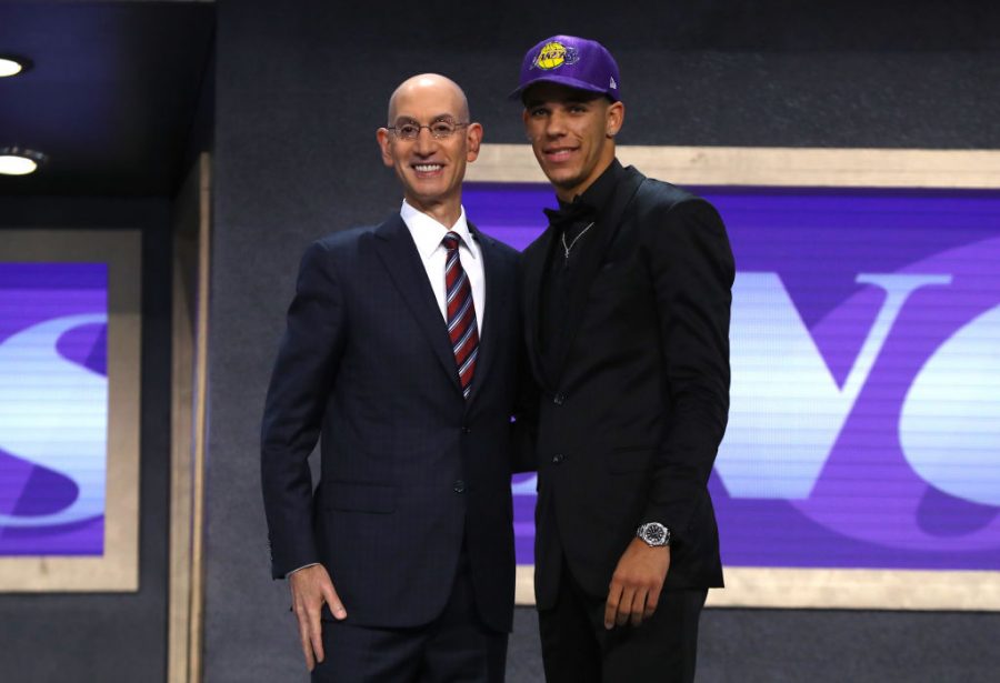 Lakers+point+guard+poses+with+commissioner+Adam+Silver+after+being+selected+with+the+second+overall+pick+in+the+2017+NBA+draft.