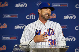 Mets new manager Mikey Callaway discussing his plans for the season during his first press conference with the team. Callaway's fresh mindset is a large reason why the team has found success early on.