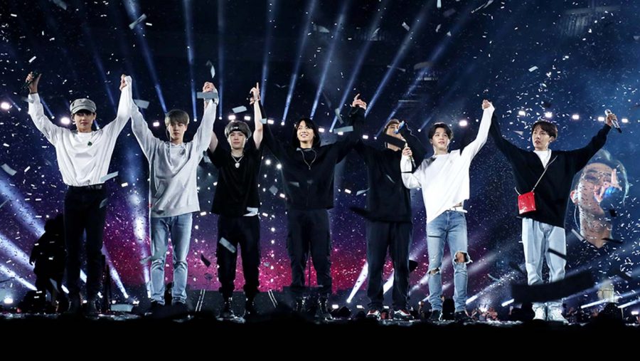 BTS prepares to bow to the audience after the encore performances at MetLife Stadium in East Rutherford, New Jersey on May 18.