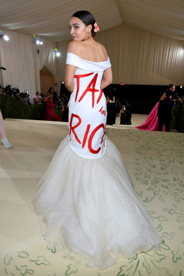 NEW YORK, NEW YORK - SEPTEMBER 13: Alexandria Ocasio-Cortez attends The 2021 Met Gala Celebrating In America: A Lexicon Of Fashion at Metropolitan Museum of Art on September 13, 2021 in New York City. (Photo by Kevin Mazur/MG21/Getty Images For The Met Museum/Vogue)