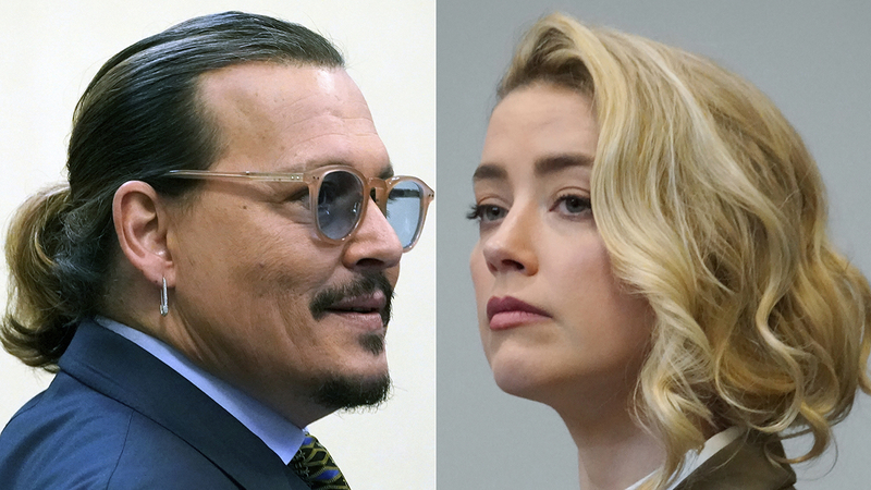 This combination of two separate photos shows actor Johnny Depp, left, and Amber Heard in the courtroom at the Fairfax County Circuit Courthouse in Fairfax, Va., Monday, May 23, 2022. Depp sued his ex-wife Amber Heard for libel in Fairfax County Circuit Court after she wrote an op-ed piece in The Washington Post in 2018 referring to herself as a public figure representing domestic abuse. (AP Photo/Steve Helber, Pool)
